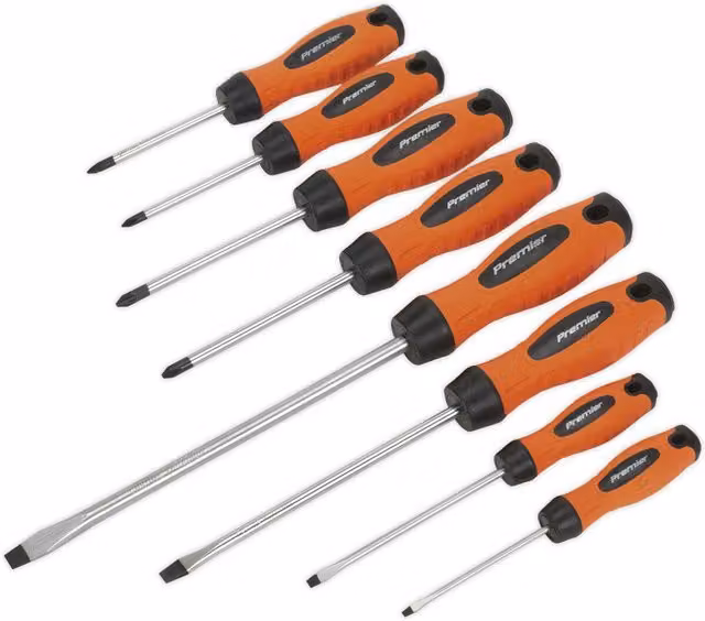 Loops 8 Pack Hi-Vis Orange Premium Screwdriver Set with Slotted, Phillips and POZI Drivers