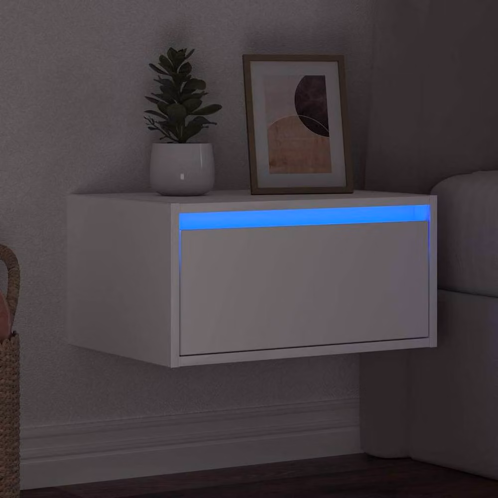 Berkfield Home Modern Wall-mounted Bedside Cabinet with Integrated LED Lights, White, W: 51 cm, H: 35.5 cm, D: 25 cm – 3