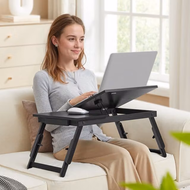 SONGMICS Adjustable Bed Laptop Table in Grey and Black with Tilting Top and Height Adjustment