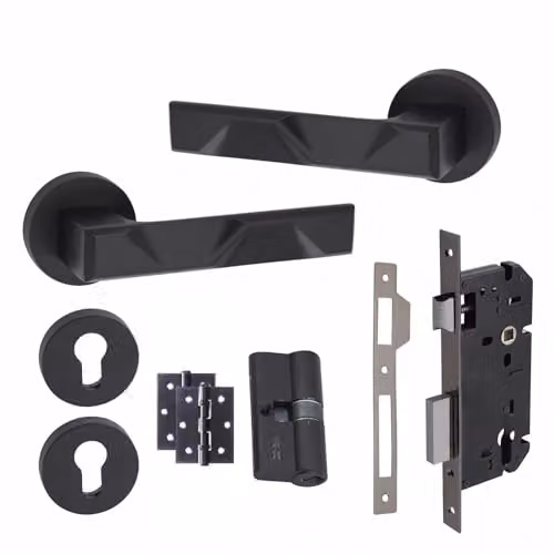 Golden Grace Nova Euro Lock Door Handles in Matt Black – 1