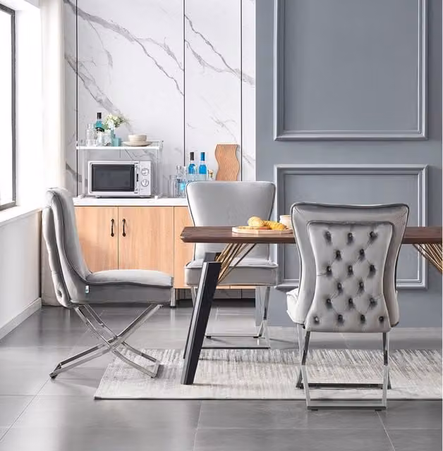 Life Interiors Cosmo LUX Modern Rectangular Dining Set with Table and 4 Chairs in Grey, Black and Gold