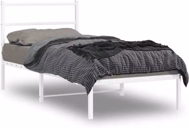 Berkfield Home Metal Bed Frame with Headboard in White, W/D/H: 90 x 190 cm – 1