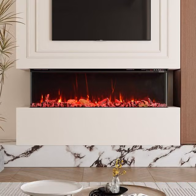 Living Star Flame Effect Electric Fireplace with Remote Control and Glass Finish, Black