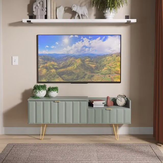 Ready Assembled 2 U Metro 2 Drawer Coffee TV Unit in Pale Green