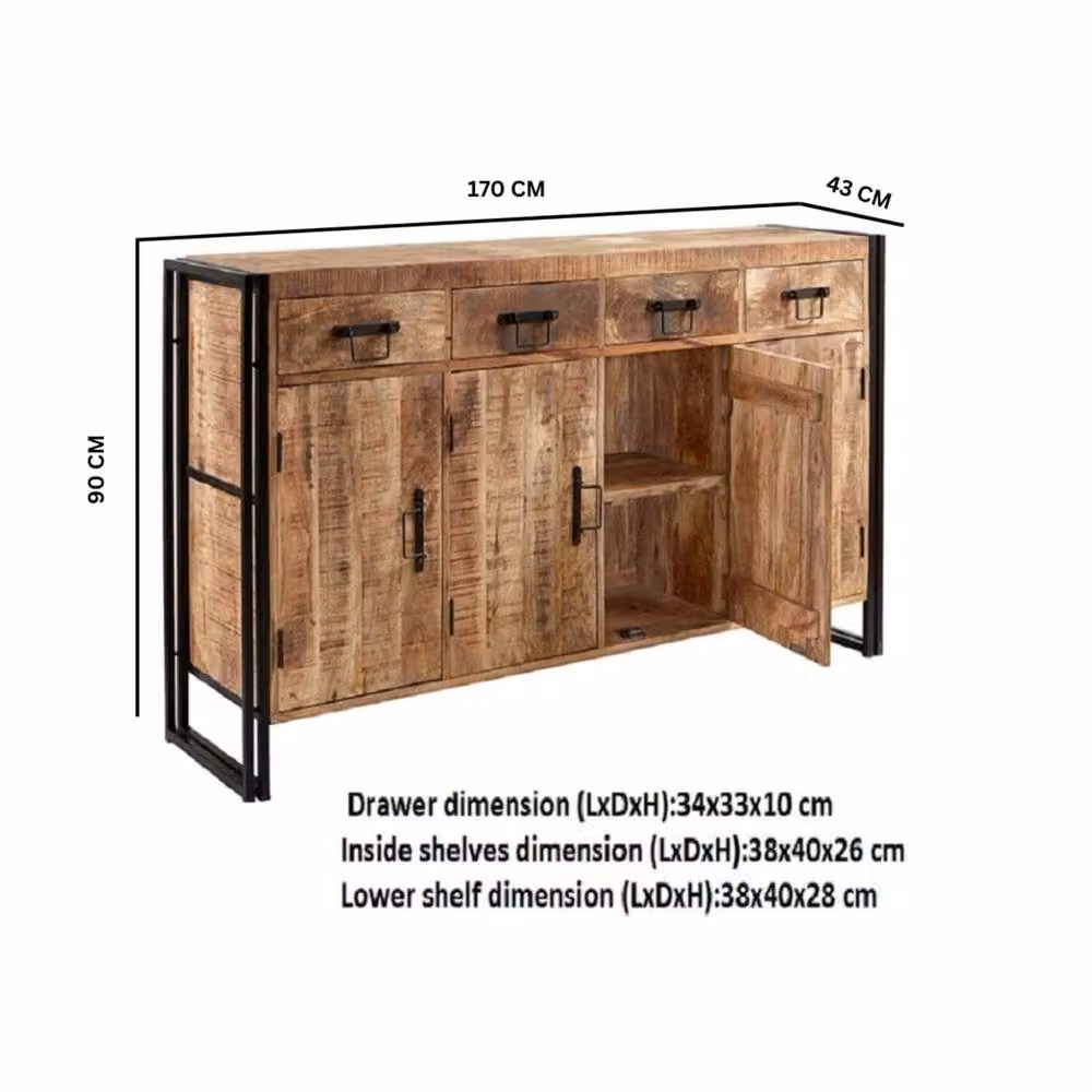 Wyld Haus Toivakka Industrial Reclaimed Wood Sideboard with 4 Drawers and 4 Doors in Brown – 2