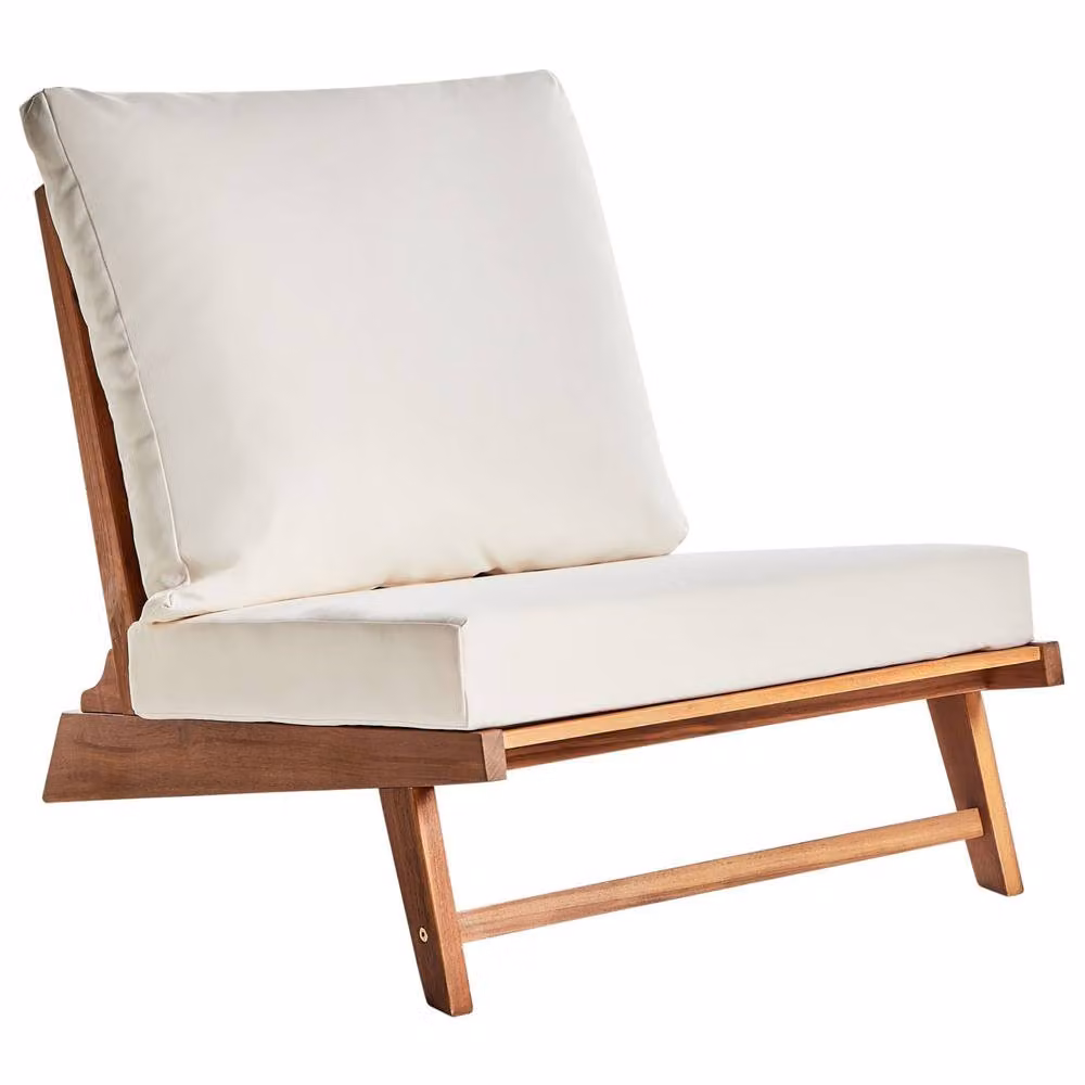 Wyld and Coco Low Slipper Design Chair with Off-White Removable Cushions in Brown Acacia Wood – 2
