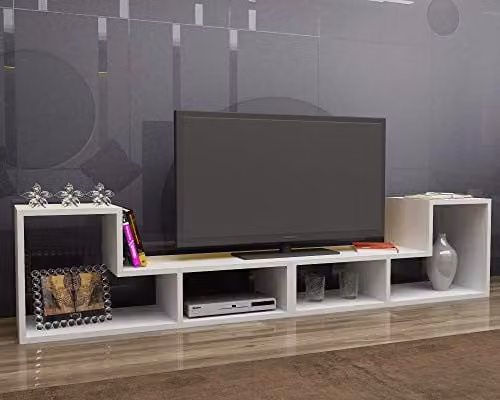 Decorotika Cubicco White Modern Wood TV Stand and Media Console W: 180 cm, D: 40 cm, H: 19 cm – 1