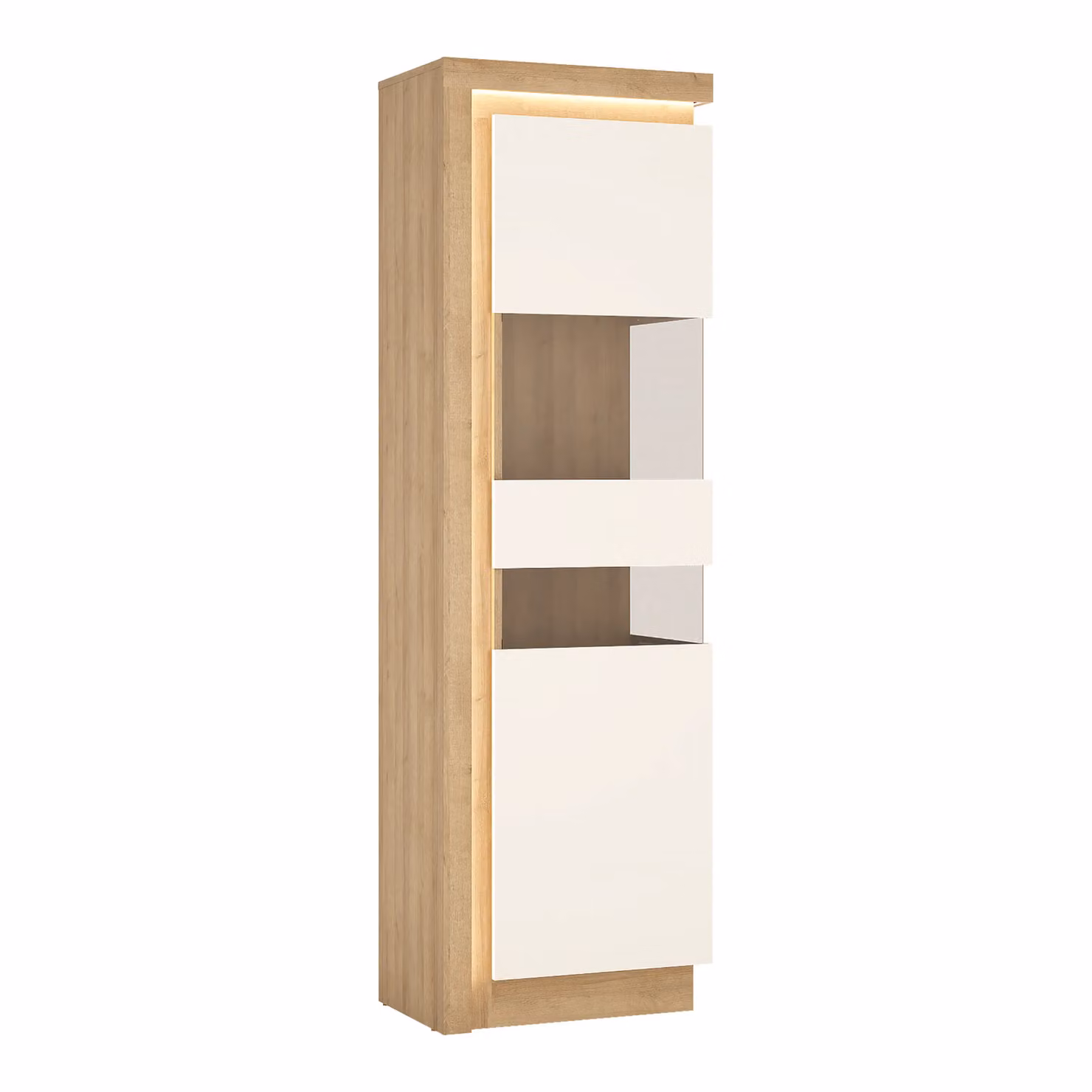Furniture To Go Lyon Tall Display Cabinet in White and Oak with Glass Doors and LED Lighting – 2