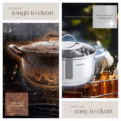 tectake Bologna 7-Piece Stainless Steel Saucepan and Pot Set with Glass Lids in Silver – 4