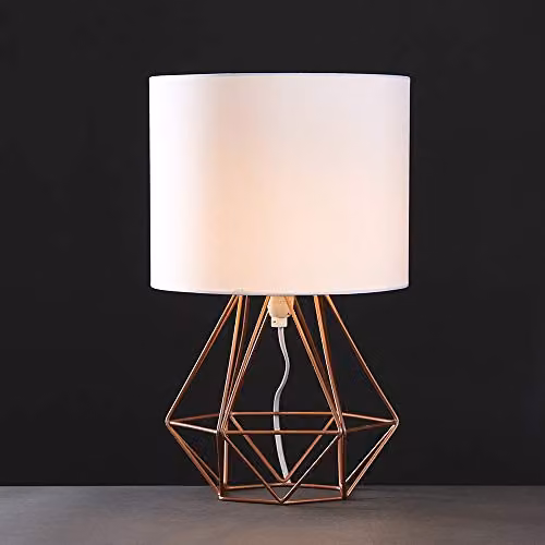 MiniSun Modern Copper Metal Basket Table Lamp with White Fabric Shade – 3