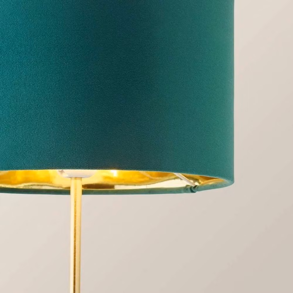 FORGEVIO Modern Metal Table Lamp in Green and Gold/Brass with Fabric Cylinder Shade, E27 Base – 2