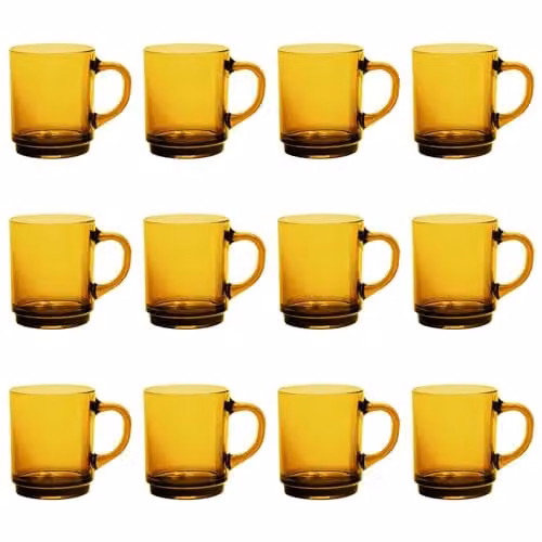 Duralex Versailles Glass Coffee Mugs, 260ml, Amber, Pack of 12 – 1