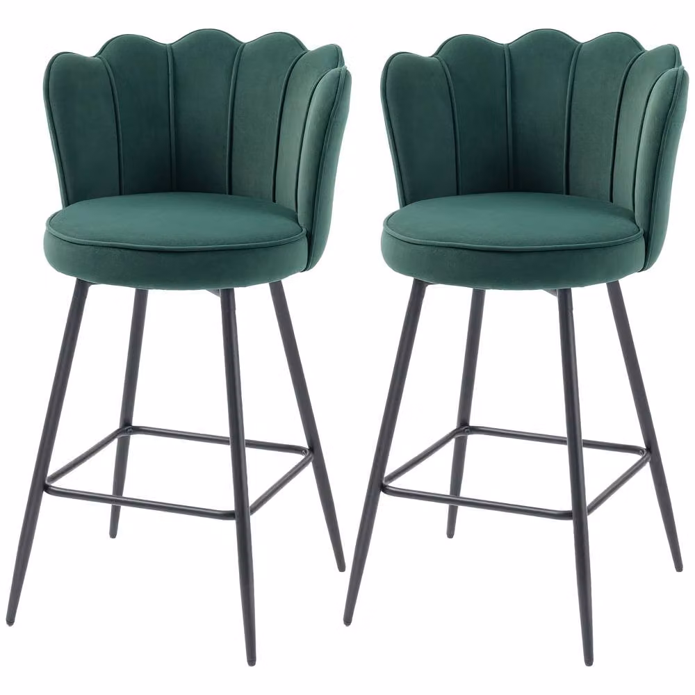 STILVORA Set of 2 Modern Velvet Bar Stools in Dark Green with Matt Metal Legs – 3