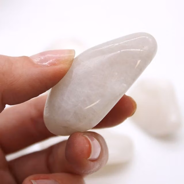 KDMK Premium XL White Moonstone Tumble Stones, Iridescent Polished Natural Stones