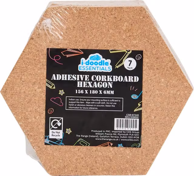 i-doodle essentials Pack of 7 Hexagon Adhesive Corkboards in Brown