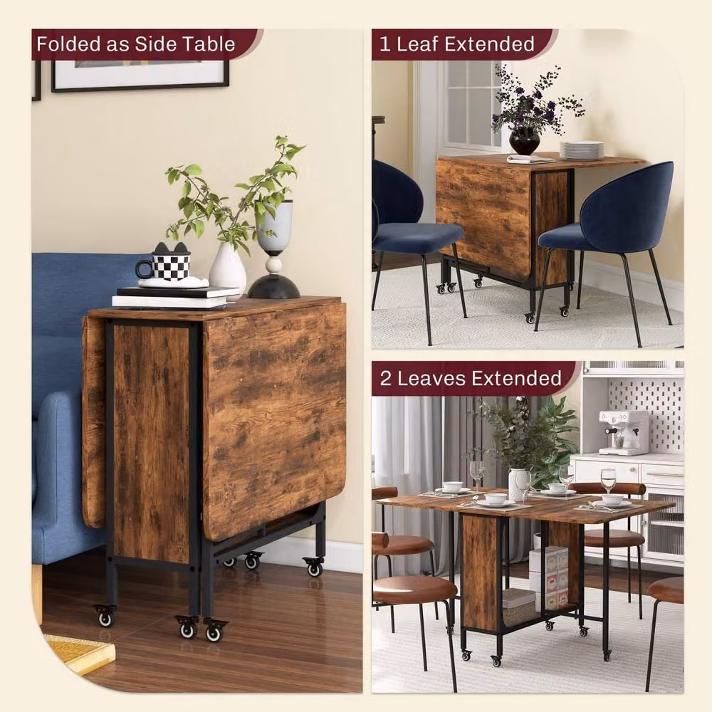 Wyld Haus Nilanana Rustic Brown and Black Drop Leaf Dining Table, Seats 6 – 5