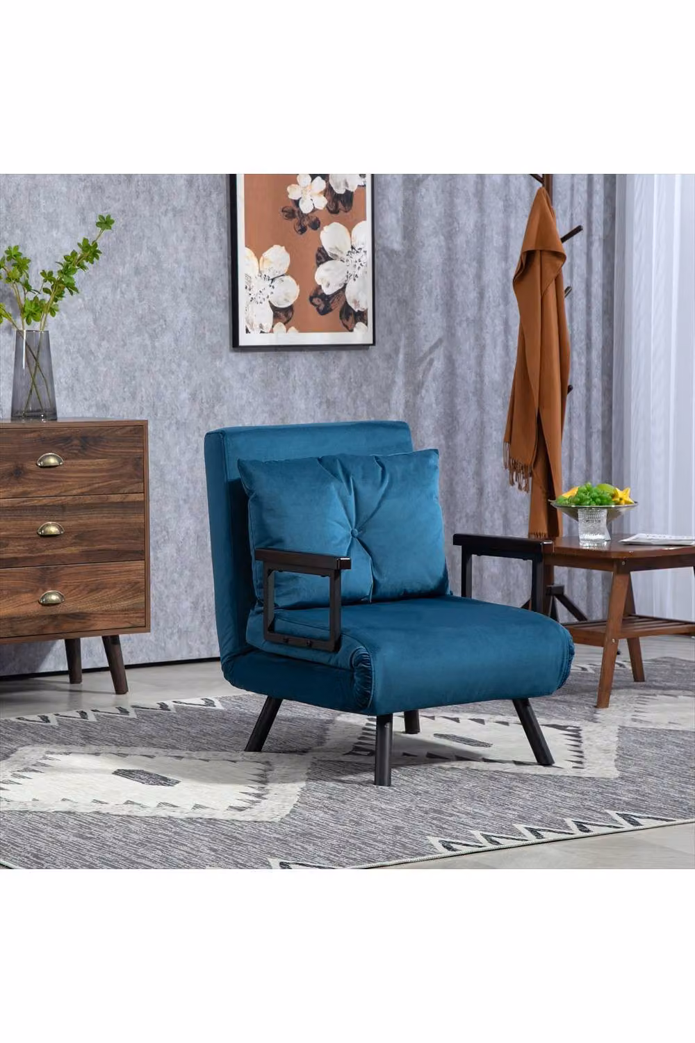 ERGOVEXA 4-in-1 Velvet-Feel Single Chair Bed in Blue – 3