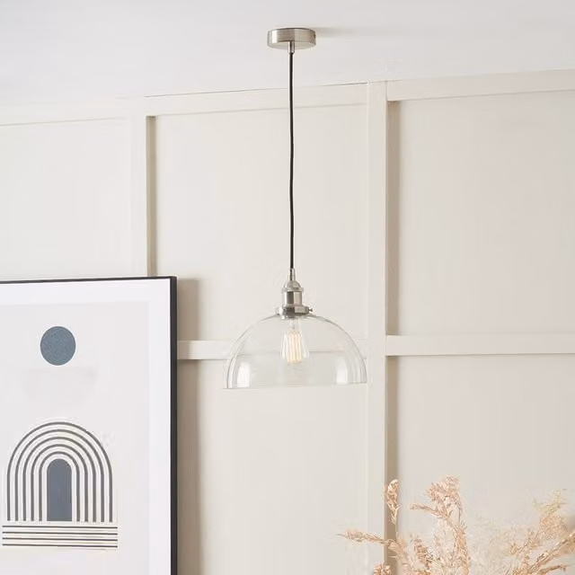 Pacific Lifestyle Antique Silver Metal and Transparent Glass Dome Pendant Ceiling Light