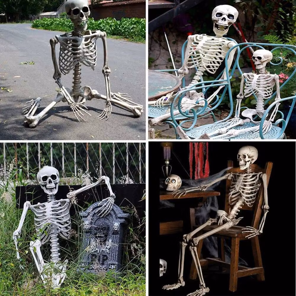 NESTLUNE White Poseable Human Skeleton Halloween Prop, H 100 cm x W 15 cm x D 1 cm – 3
