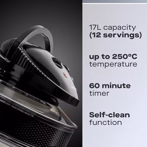Daewoo 17L Deluxe Halogen Air Fryer Oven with Extender Ring in Black and Transparent – 2