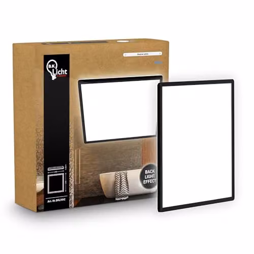B.K.Licht Black LED Slim Panel Ceiling Light, 16W, 1900lm, 4000K Neutral White, IP44 Splash-Proof, W/D/H: 24 x 24 x 3 cm
