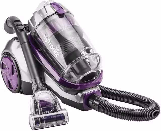 Vytronix PET01 Bagless Cylinder Pet Vacuum Cleaner with HEPA Filter, Turbo Brush and Extension Pole in Purple and Multicolour – 1