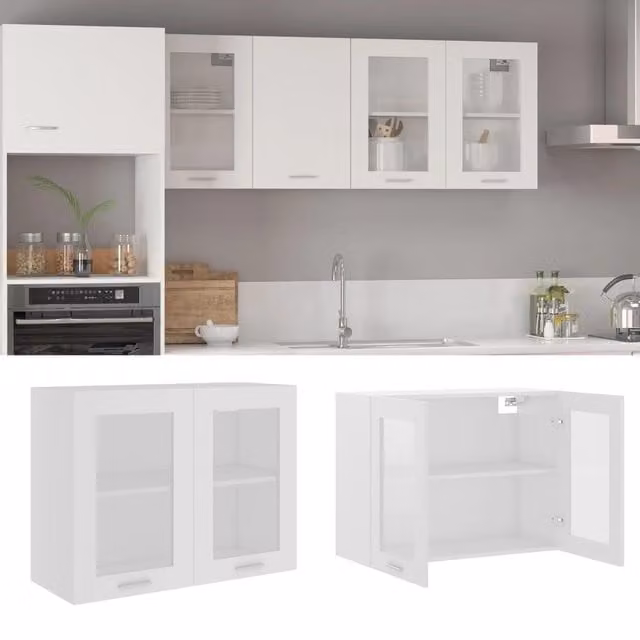 Berkfield Home White Modern Wall Mounted Kitchen Cabinet with Glass Doors, W/D/H: 80 x 31 x 60 cm