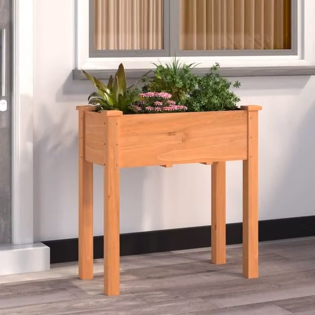 Berkfield Home Brown Solid Wood Fir Planter with Liner W: 71 cm, D: 37 cm, H: 76 cm – 1