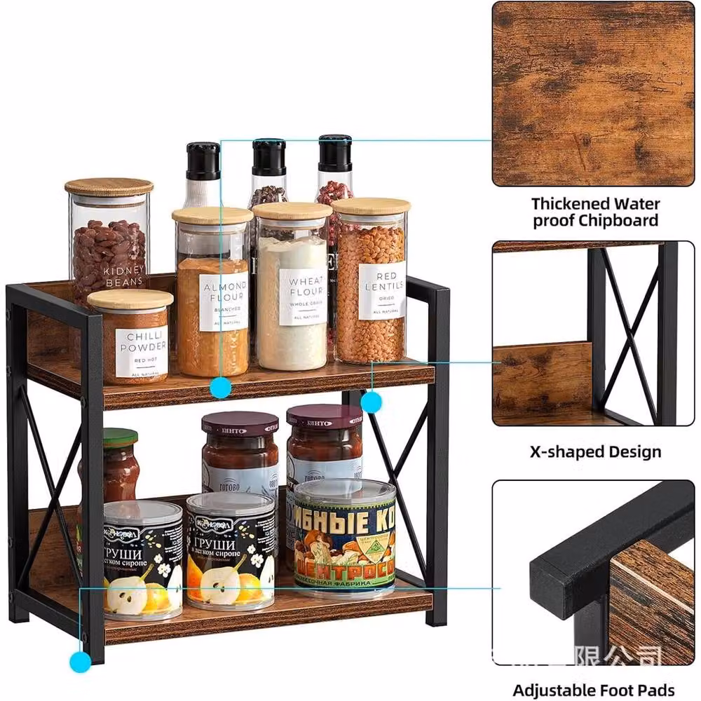 Nordara 2-Tier Wooden Coffee Station and Spice Rack Organiser in Brown – 4