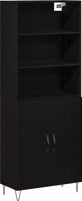 Berkfield Home Modern Black Oak Highboard with Hinged Doors and Internal Shelves, W/D/H: 69.5 x 34 x 180 cm