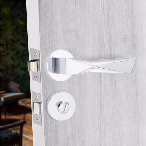 Golden Grace Aura Design Bathroom Door Handle Set in Polished Chrome – 2