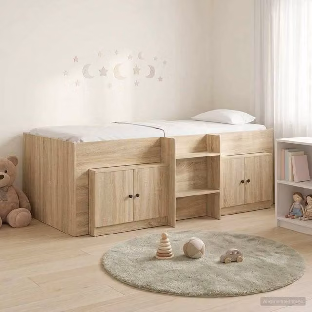 Berkfield Home Loft Bed Frame with Cabinet in Sonoma Oak Brown, 3-Piece Engineered Wood Set