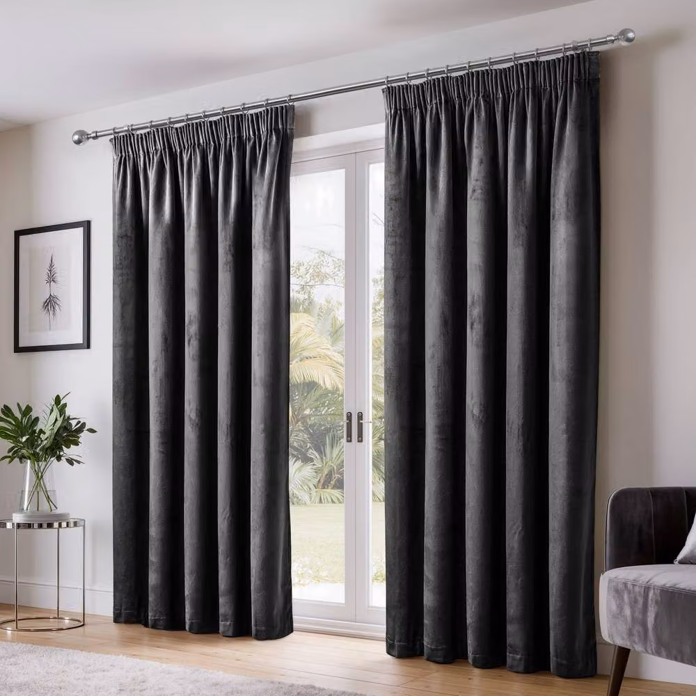 New Edge Blinds Verbena Jacquard Pencil Pleat Curtains in Black, W: 228 cm, H: 228 cm – 4