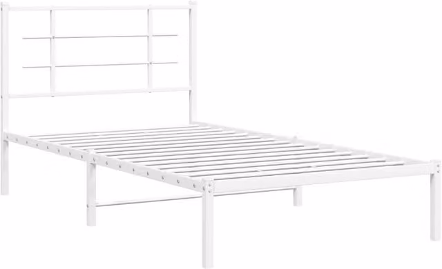 Berkfield Home Metal Bed Frame with Headboard in White, W/D/H: 105 x 90 x 196 cm