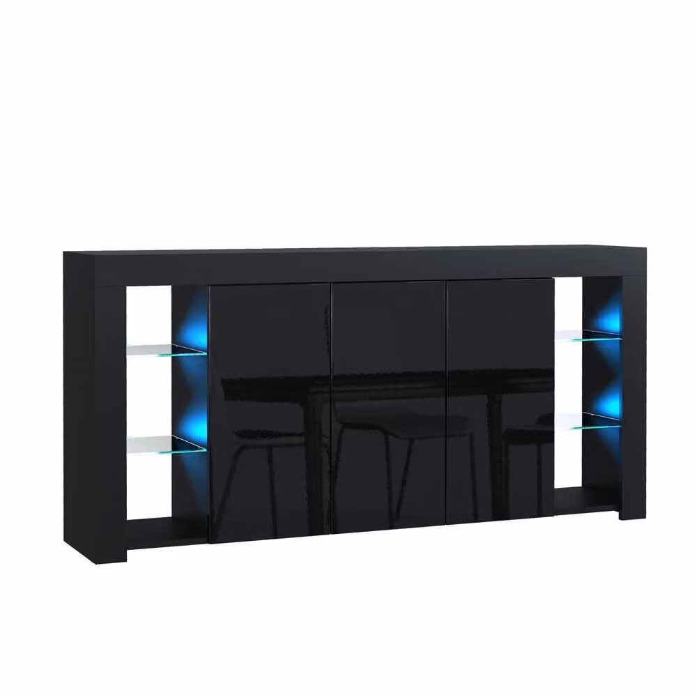 Creative Furniture Eden Sideboard in Black with Glossy Glass Doors and Integrated LED Lighting, W: 164 cm, H: 83 cm, D: 35 cm – 4
