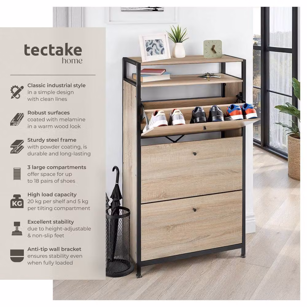 tectake Braddock Industrial Shoe Rack in Light Oak Sonoma – 2