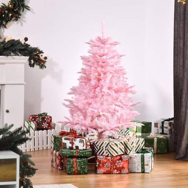 HOMCOM 4ft Artificial Christmas Tree in Pink – 1
