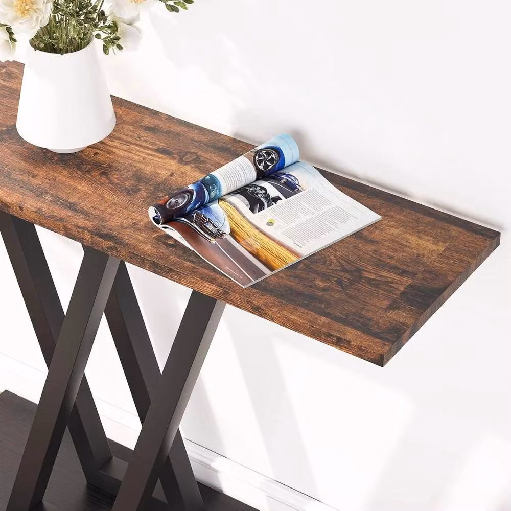 VOGREX Industrial Console Table in Brown and Black Metal – 4