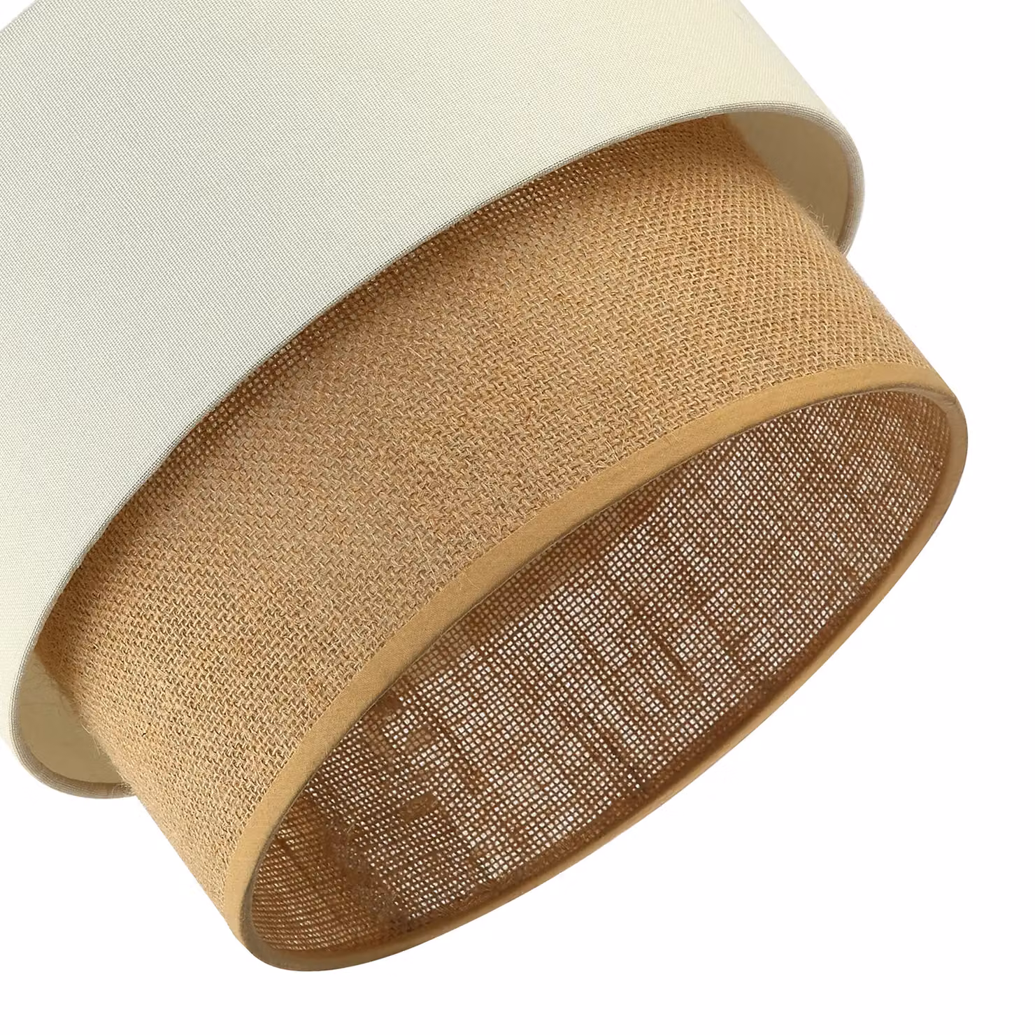 Happy Homewares Modern Two Tier Cylinder Pendant Shade in Brown and Beige Linen and Rattan – 2