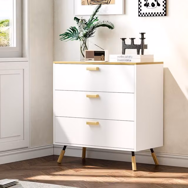 Komore White Wooden Minimalist Chest of Drawers