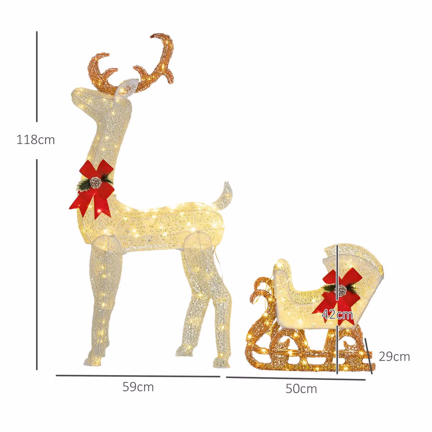 OUTSUNNY White Light Up Reindeer and Sleigh Christmas Decoration with 170 LED Lights – 3