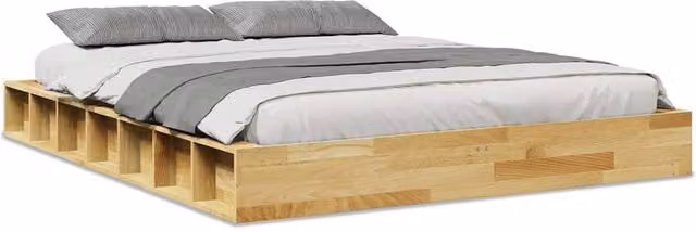 Berkfield Home Solid Wood Oak Bed Frame in Brown, W/D/H: 140 x 200 cm
