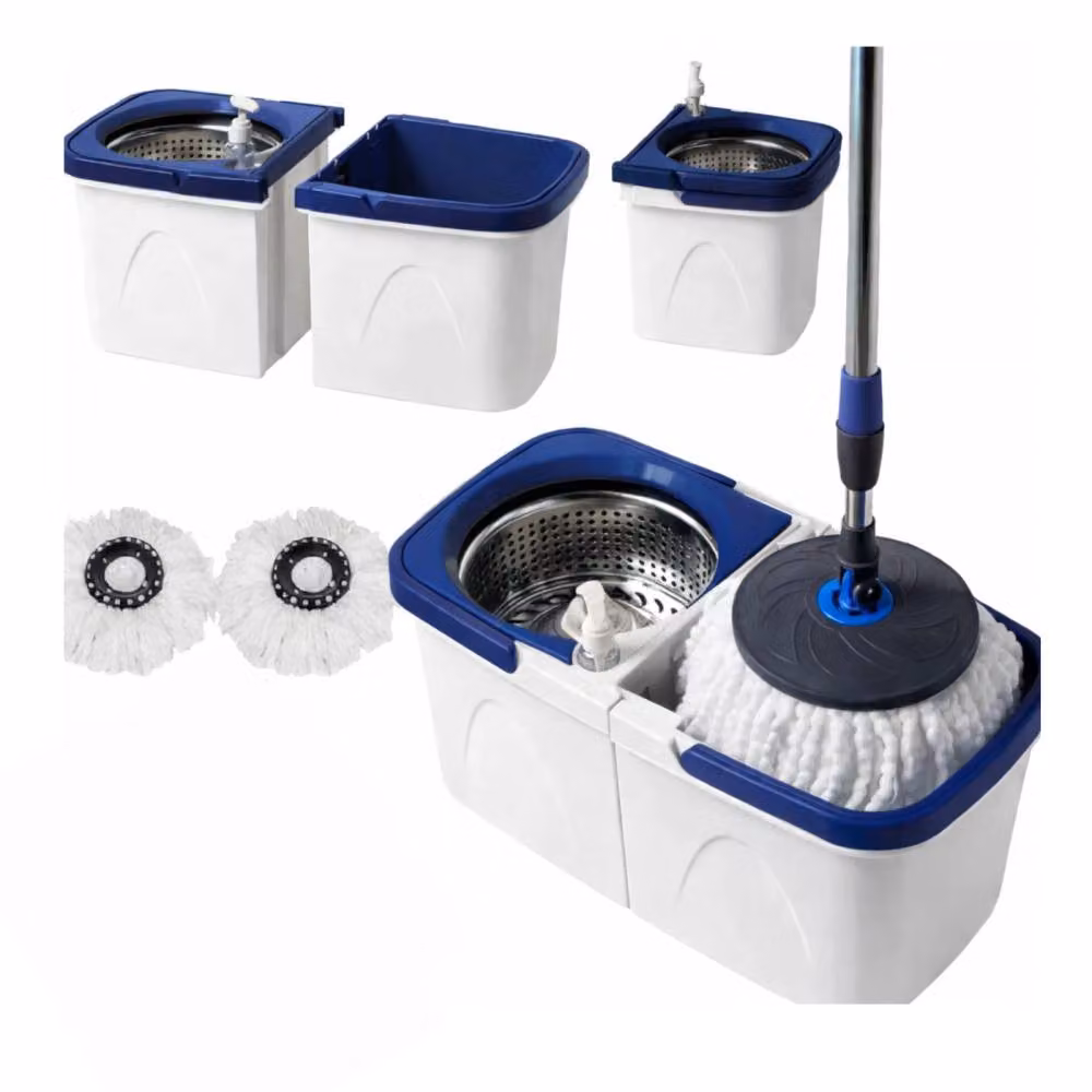 Nordara 360 Degree Magic Spin Mop and Bucket Set with Microfibre Heads and Wringer in White – 2