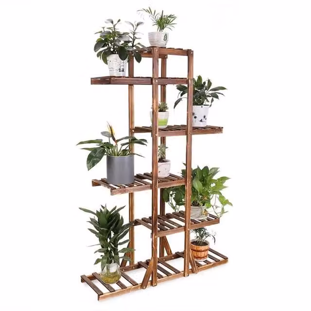 Havendro 6-Tier Brown Wooden Plant Stand Garden Rack, H 131.0 x W 30.0 x D 25.0 cm