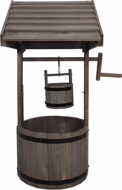 Samuel Alexander Rustic Wooden Wishing Well Garden Patio Planter Decoration in Grey