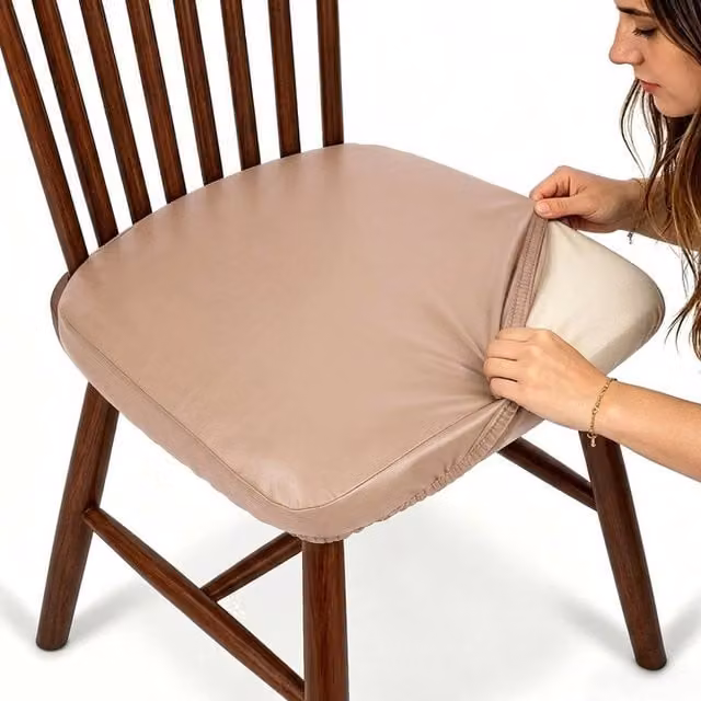 KORVIXA 6-Piece Stretch PU Leather Dining Chair Seat Covers in Tan, W/D: 125 x 150 cm