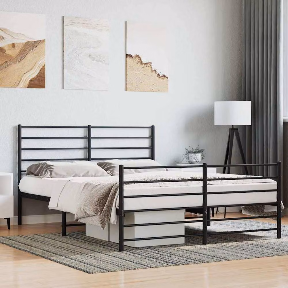 Berkfield Home Metal Bed Frame with Headboard and Footboard in Black, W: 140 cm, L: 200 cm – 2