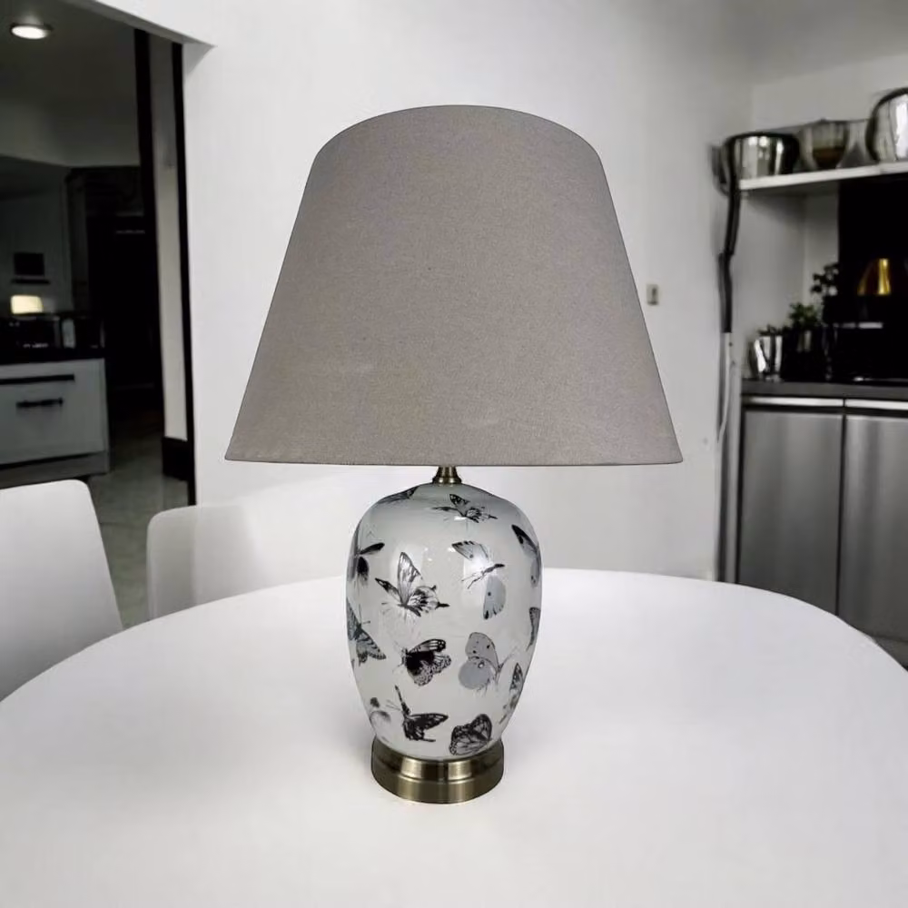 Minster Ceramic Table Lamp and Shade in Brown, W/D/H: 22 x 22 x 41 cm – 3