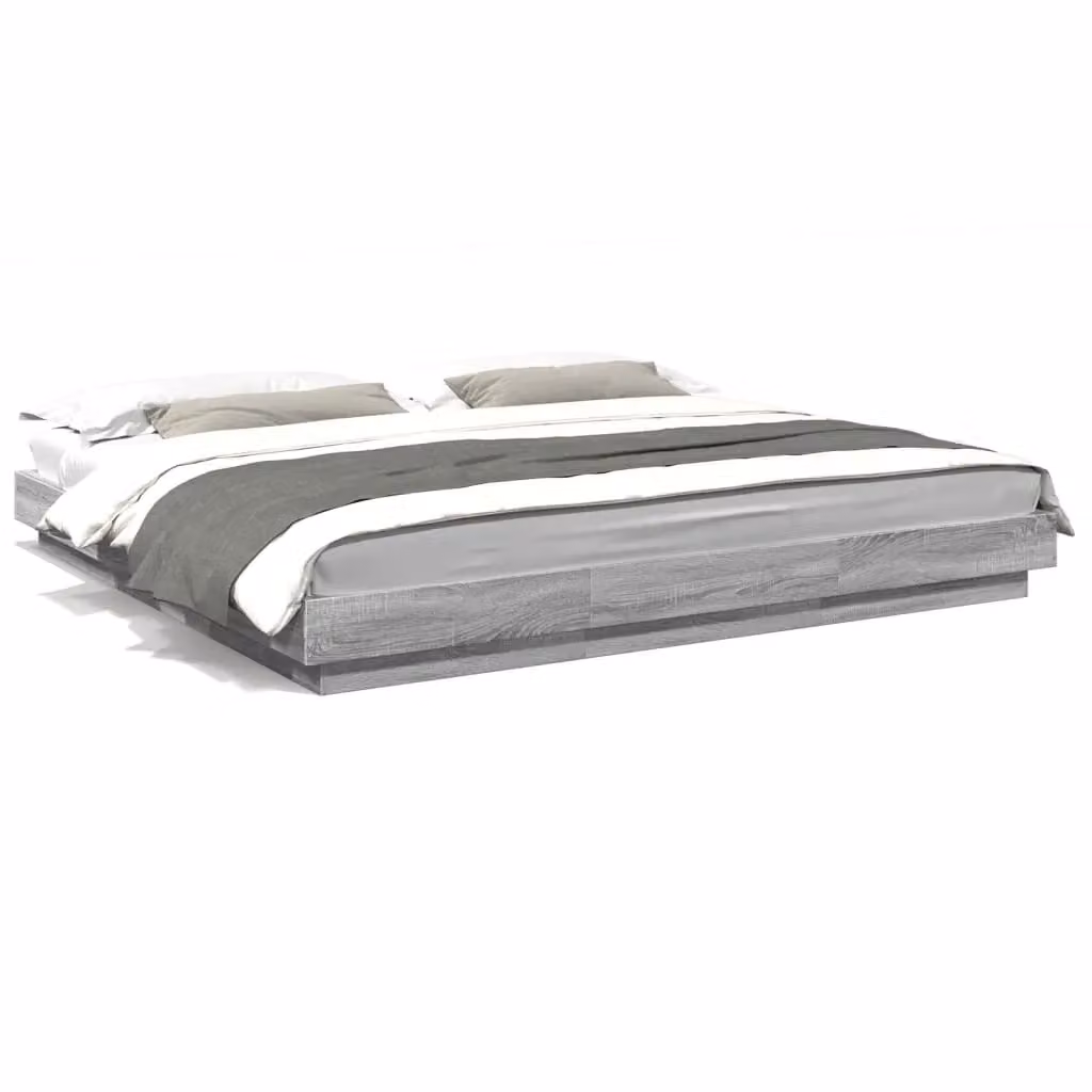 Berkfield Home Super King Bed Frame in Grey Sonoma with LED Under-Bed Lighting and USB Charging Ports, W/D/H: 180 x 200 cm – 2