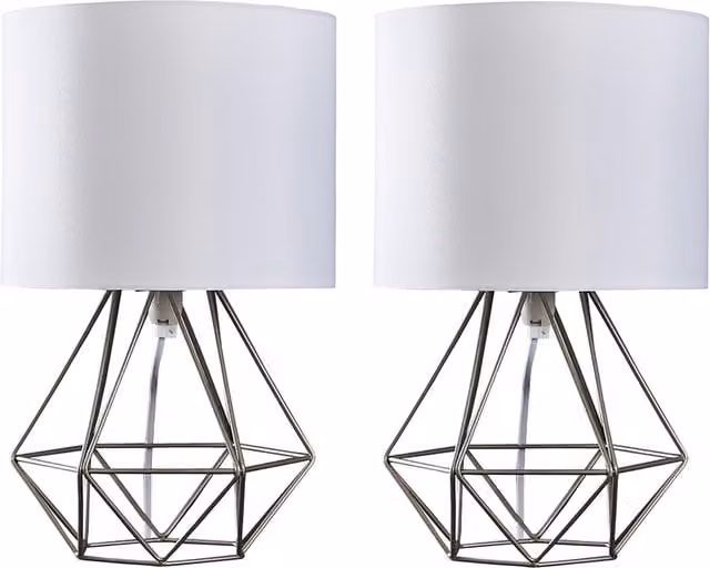 ValueLights Angus Geometric Table Lamps Set of 2 in Silver and Black